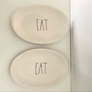 New Rae Dunn LL EAT Set of 2 Oval Plates White